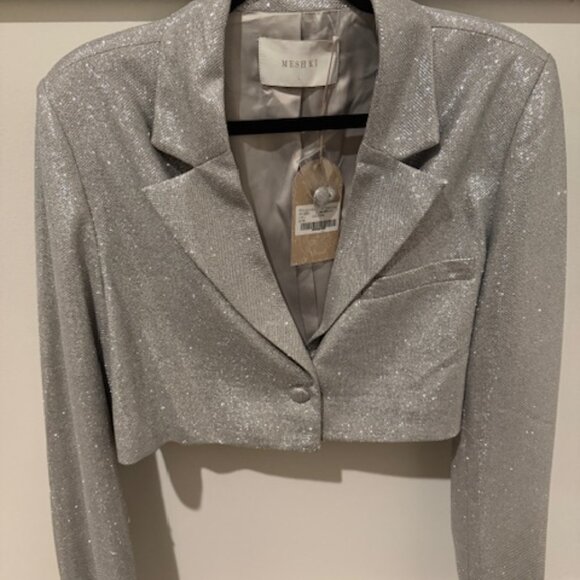 Meshki Silver Glitter/Sparkle Blazer Mini Skirt Set L/XL - NWT - Picture 5 of 8